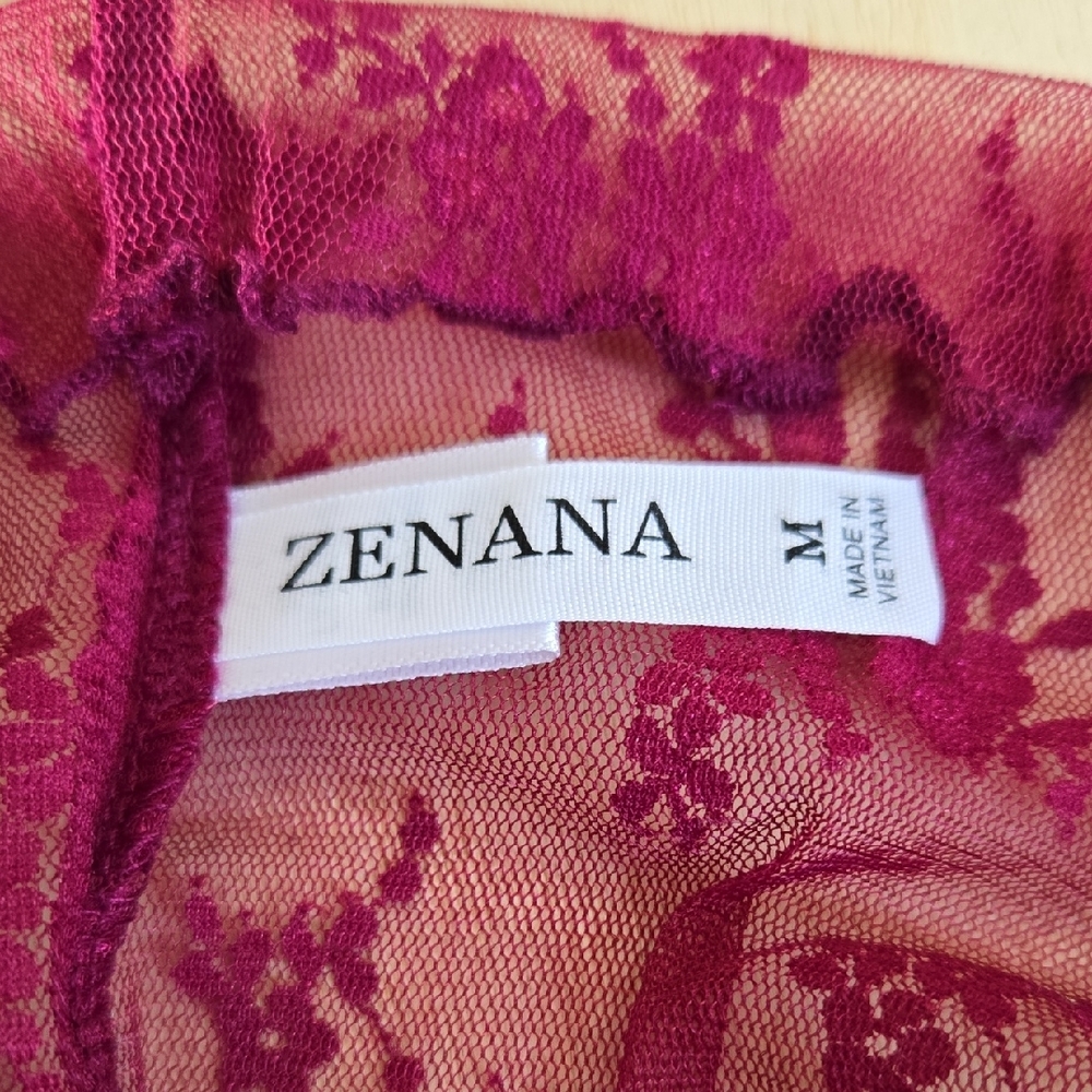 105 NWT Zenana Floral Lace See Through Layering Short Sleeve Top Sm Lg Cabernet - Picture 6 of 8